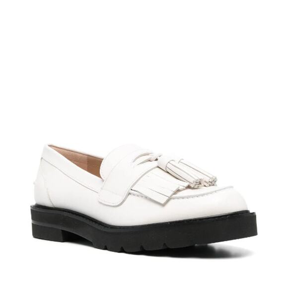 Stuart Weitzman Mila Lift Loafer Leather Tasseled Fringe Chunky Platform, White - Picture 2 of 13